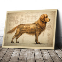 Thumbnail for Drawings Golden Retriever 03 Dog Da Vinci Style Vintage Framed Canvas Prints Wall Art Hanging Home Decor