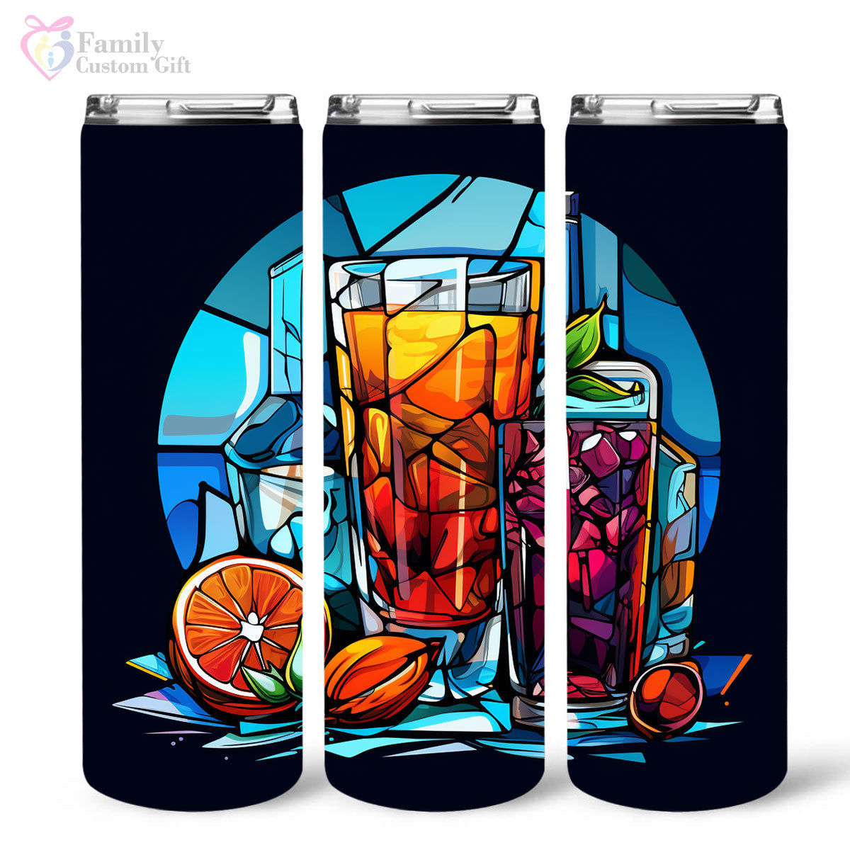 Summer Vodka In Stained Glass 20oz Skinny Tumbler, Vodka Lover Gifts, Alcohol Drink, Alcohol Tumbler, Vibrant Tumbler, Trending Tumbler