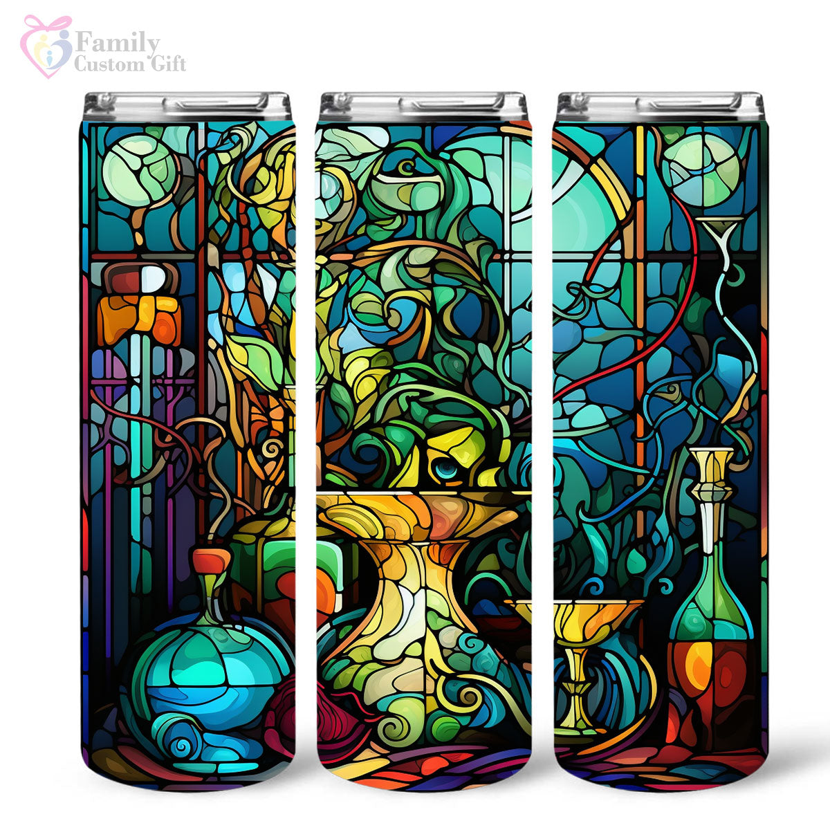 Mysterious Absinthe In Stained Glass 20oz Skinny Tumbler, Alcohol Drink Glass Green Fairy, Alcohol Tumbler, Vibrant Tumbler, Trending Tumbler