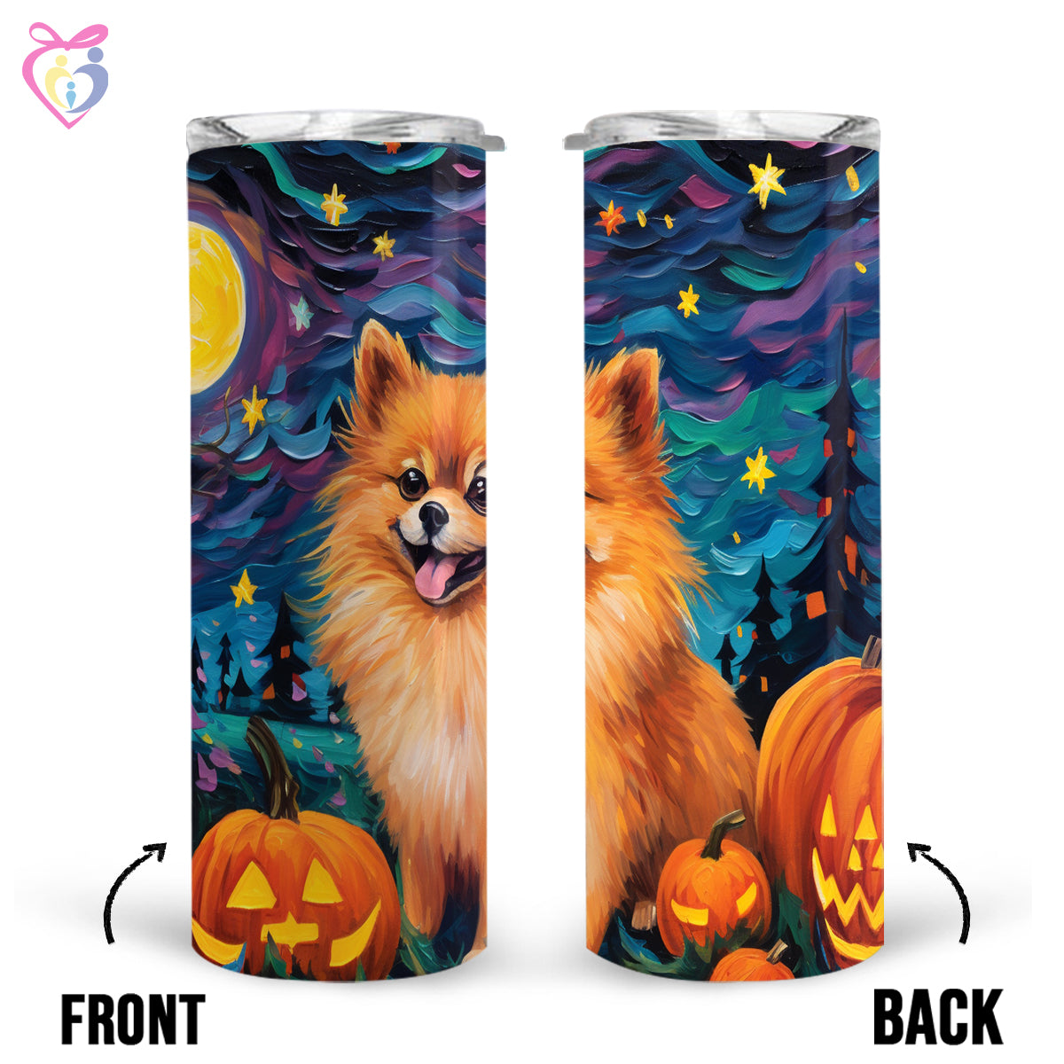 Pomeranians Halloween With Pumpkin 20oz Skinny Tumbler, Holiday Skinny Tumbler, For Dog Lovers, Vibrant Tumbler, Trending Tumbler