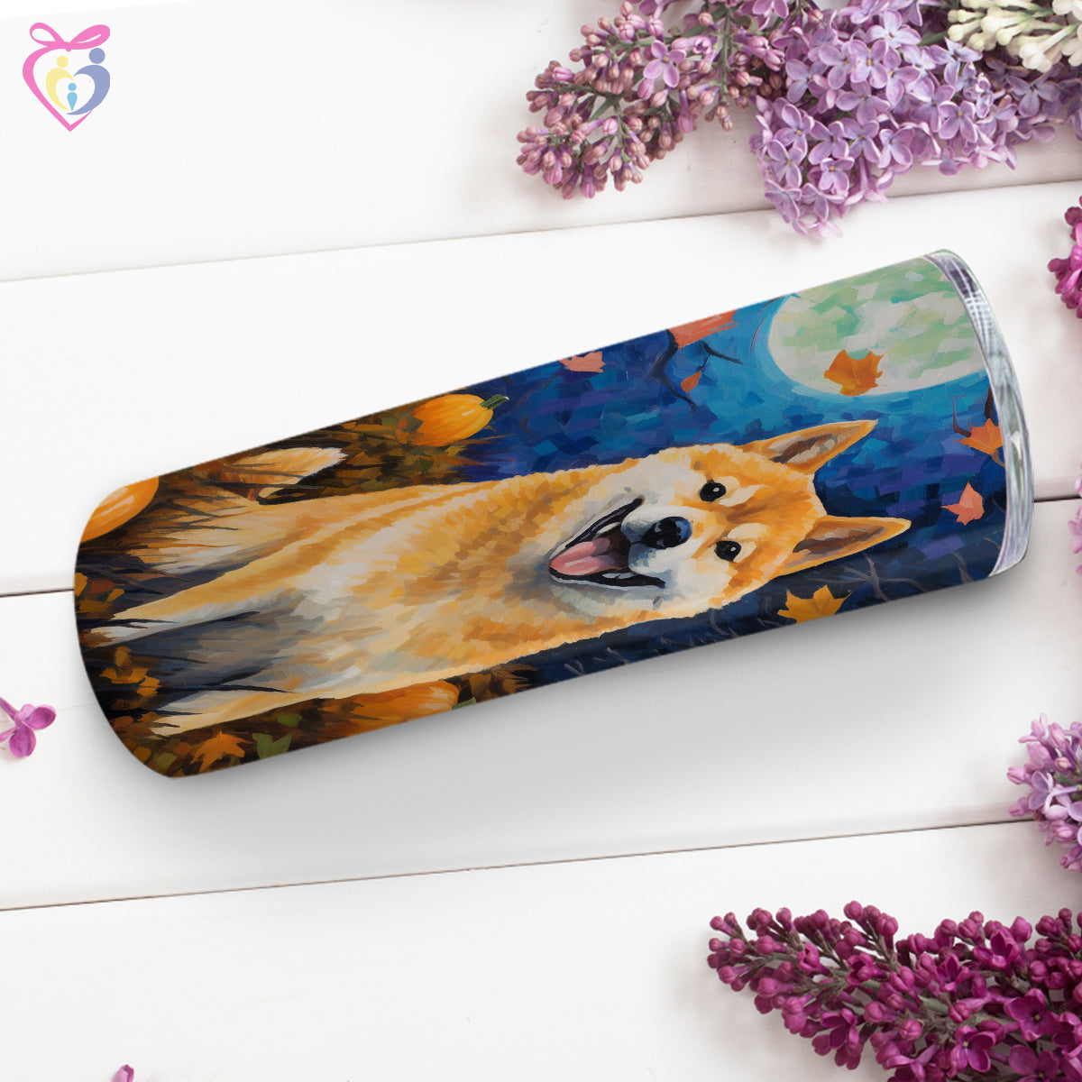 Shiba Inu Halloween With Pumpkin 20oz Skinny Tumbler, Holiday Skinny Tumbler, For Dog Lovers, Vibrant Tumbler, Trending Tumbler