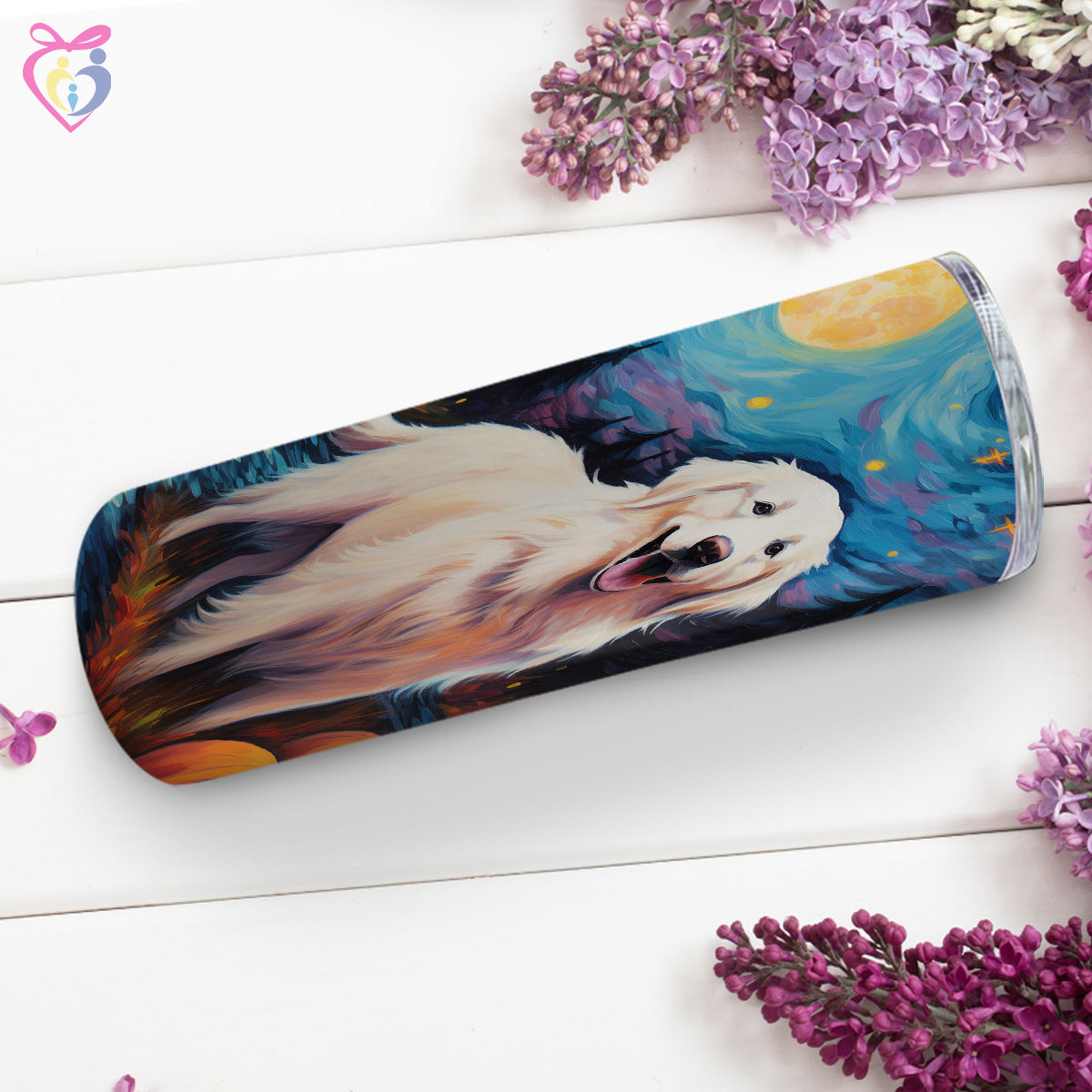 Great Pyrenees Halloween With Pumpkin 20oz Skinny Tumbler, Holiday Skinny Tumbler, For Dog Lovers, Vibrant Tumbler, Trending Tumbler