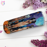 Thumbnail for Miniature American Shepherds Halloween With Pumpkin 20oz Skinny Tumbler, Holiday Skinny Tumbler, For Dog Lovers, Vibrant Tumbler, Trending Tumbler