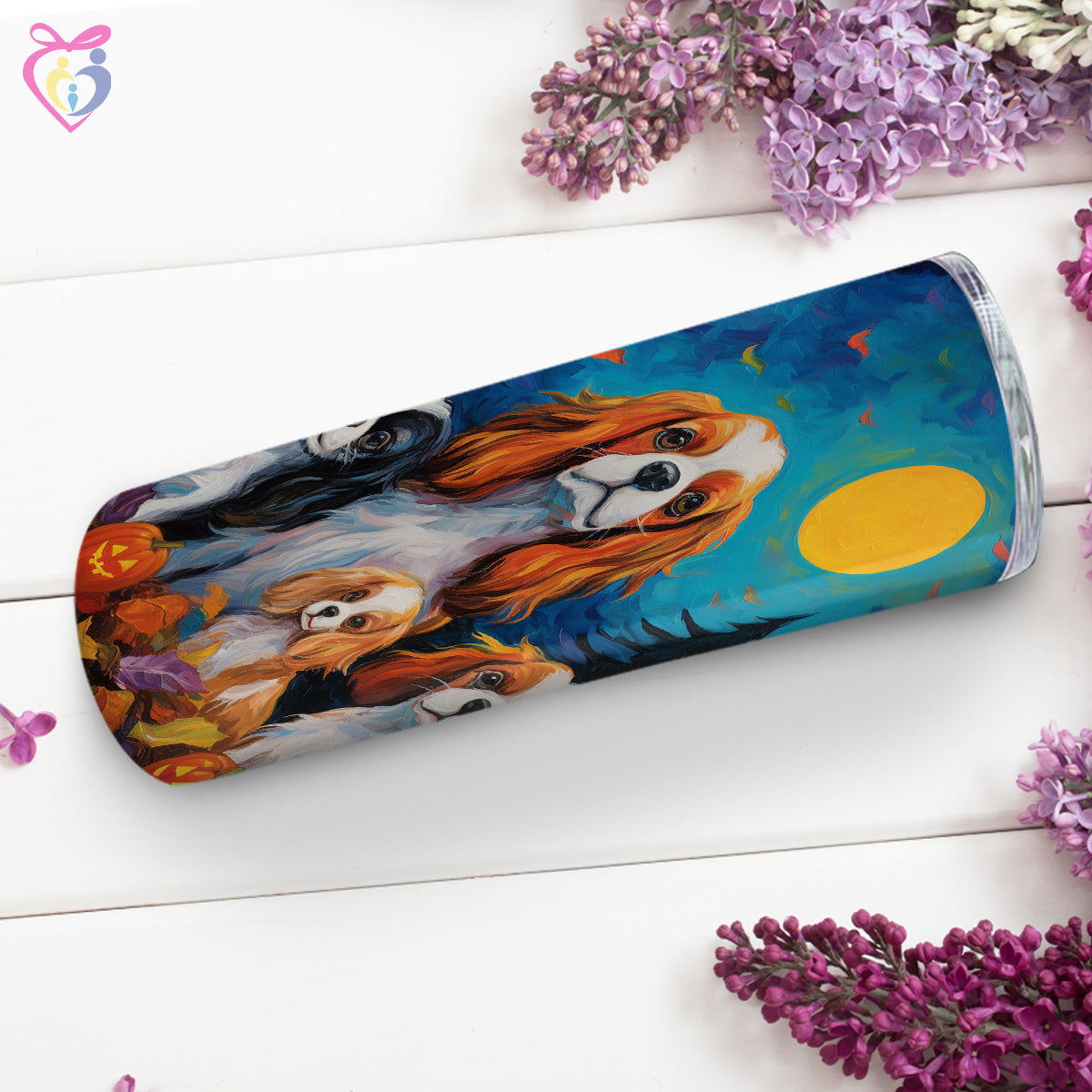 Cavalier King Charles Spaniels Halloween With Pumpkin 20oz Skinny Tumbler, Holiday Skinny Tumbler, For Dog Lovers, Vibrant Tumbler, Trending Tumbler