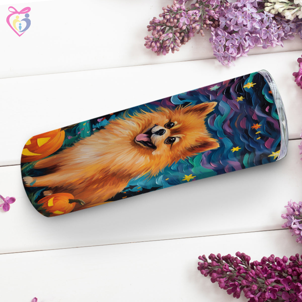 Pomeranians Halloween With Pumpkin 20oz Skinny Tumbler, Holiday Skinny Tumbler, For Dog Lovers, Vibrant Tumbler, Trending Tumbler