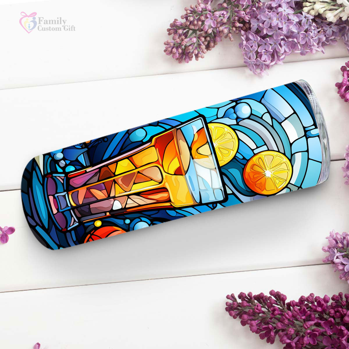 Watercolor Gin Cocktail In Stained Glass 20oz Skinny Tumbler, Gin Mix, Gin Lover Gifts, Alcohol Drink, Alcohol Tumbler, Vibrant Tumbler, Trending Tumbler