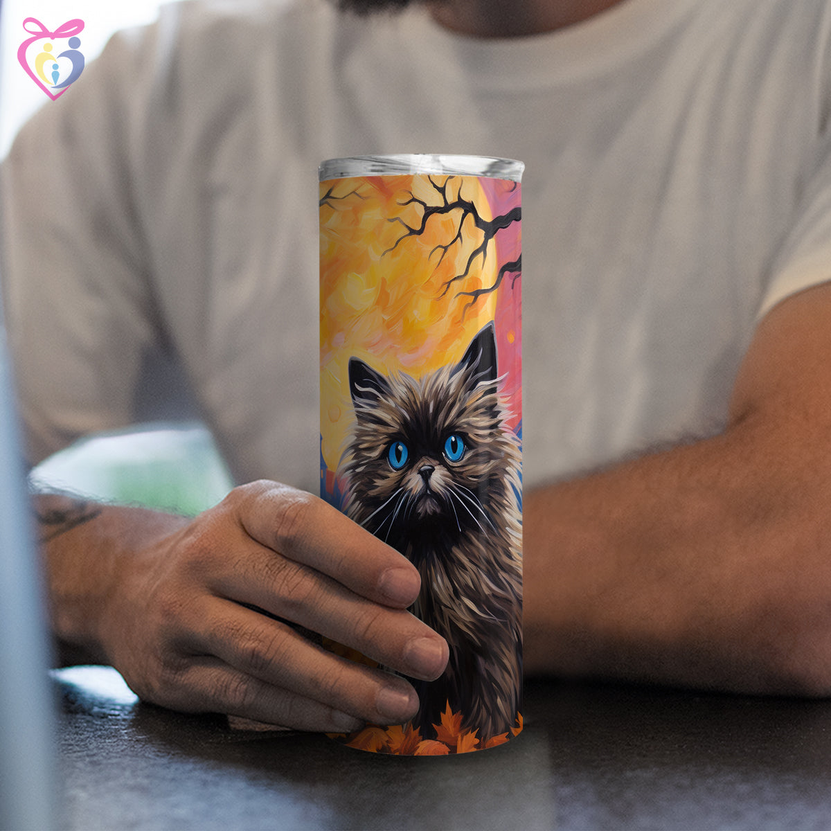 Keeshonden Halloween With Pumpkin 20oz Skinny Tumbler, Holiday Skinny Tumbler, For Dog Lovers, Vibrant Tumbler, Trending Tumbler