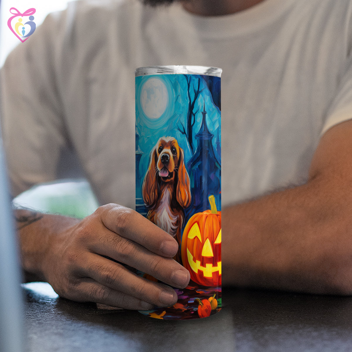 Cocker Spaniels Halloween With Pumpkin 20oz Skinny Tumbler, Holiday Skinny Tumbler, For Dog Lovers, Vibrant Tumbler, Trending Tumbler