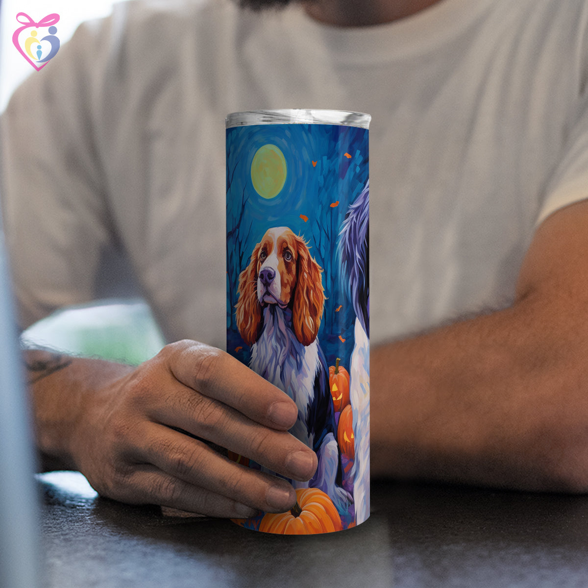 English Setters Halloween With Pumpkin 20oz Skinny Tumbler, Holiday Skinny Tumbler, For Dog Lovers, Vibrant Tumbler, Trending Tumbler