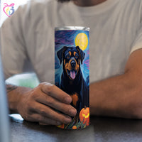 Thumbnail for Rottweiler Halloween With Pumpkin 20oz Skinny Tumbler, Holiday Skinny Tumbler, For Dog Lovers, Vibrant Tumbler, Trending Tumbler