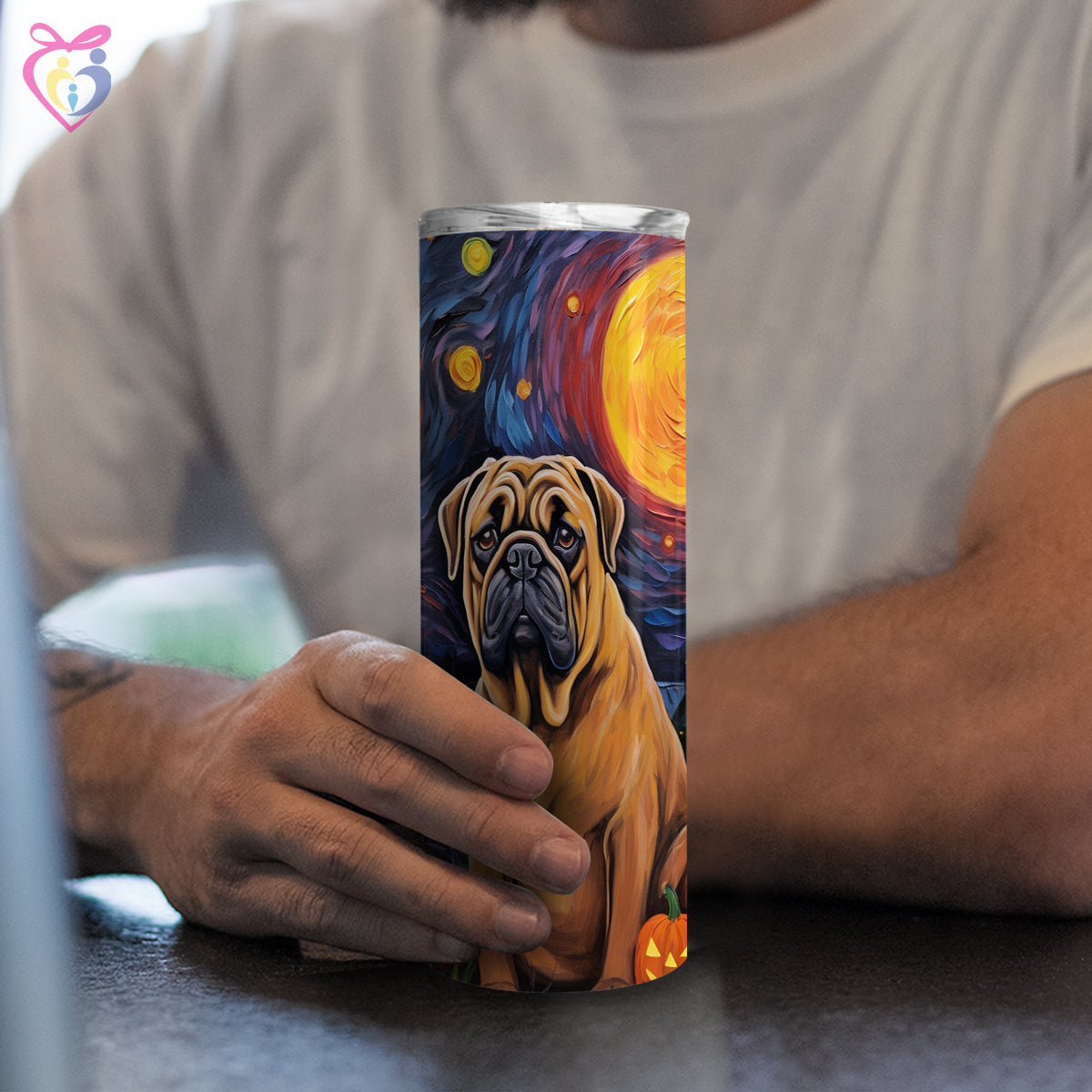 Mastiffs Halloween With Pumpkin 20oz Skinny Tumbler, Holiday Skinny Tumbler, For Dog Lovers, Vibrant Tumbler, Trending Tumbler