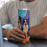 Thumbnail for Miniature American Shepherds Halloween With Pumpkin 20oz Skinny Tumbler, Holiday Skinny Tumbler, For Dog Lovers, Vibrant Tumbler, Trending Tumbler