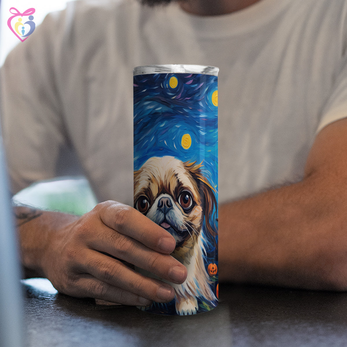 Pekingese Halloween With Pumpkin 20oz Skinny Tumbler, Holiday Skinny Tumbler, For Dog Lovers, Vibrant Tumbler, Trending Tumbler