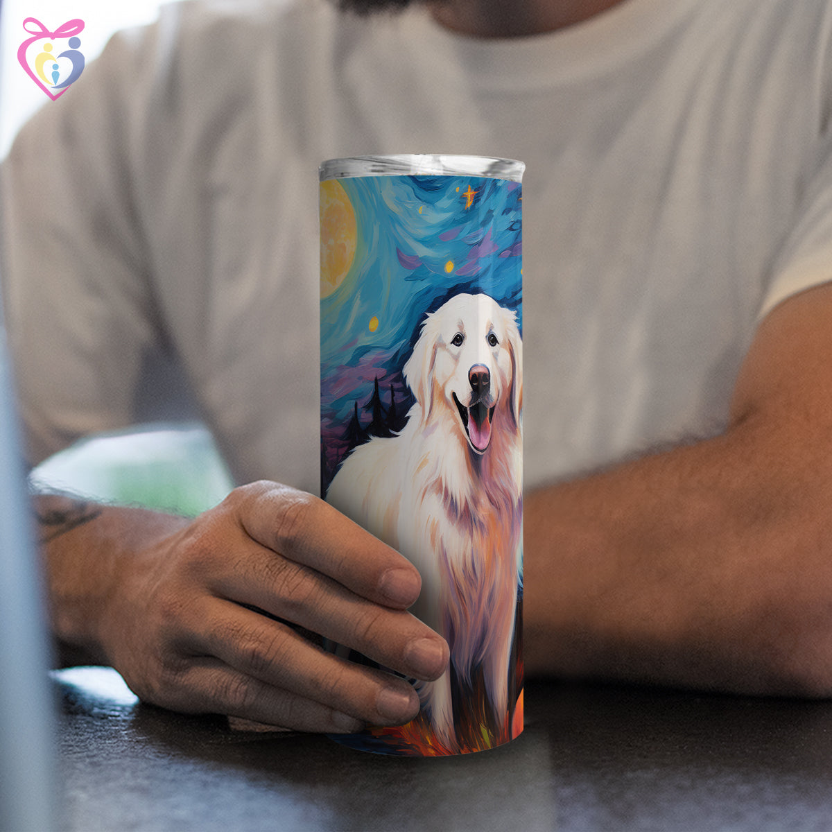 Great Pyrenees Halloween With Pumpkin 20oz Skinny Tumbler, Holiday Skinny Tumbler, For Dog Lovers, Vibrant Tumbler, Trending Tumbler