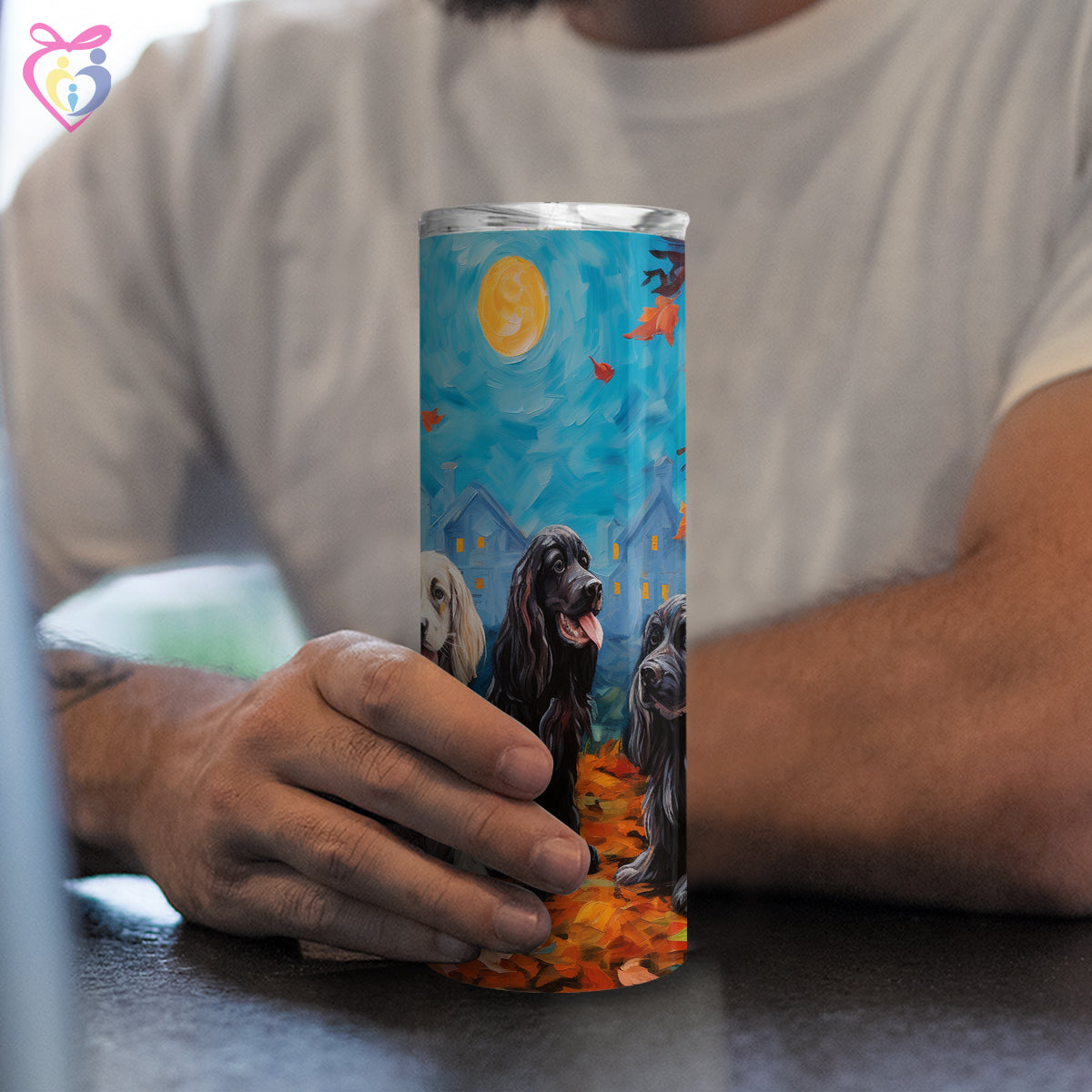 English Cocker Spaniels Halloween With Pumpkin 20oz Skinny Tumbler, Holiday Skinny Tumbler, For Dog Lovers, Vibrant Tumbler, Trending Tumbler