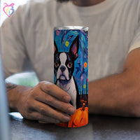 Thumbnail for Boston Terriers Halloween With Pumpkin 20oz Skinny Tumbler, Holiday Skinny Tumbler, Alcohol Tumbler, Vibrant Tumbler, Trending Tumbler