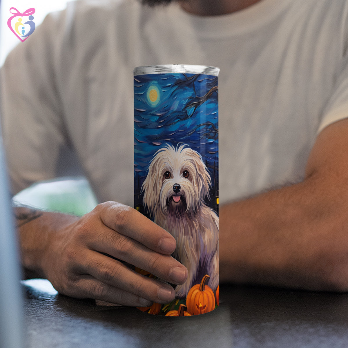 Havanese Halloween With Pumpkin 20oz Skinny Tumbler, Holiday Skinny Tumbler, For Dog Lovers, Vibrant Tumbler, Trending Tumbler