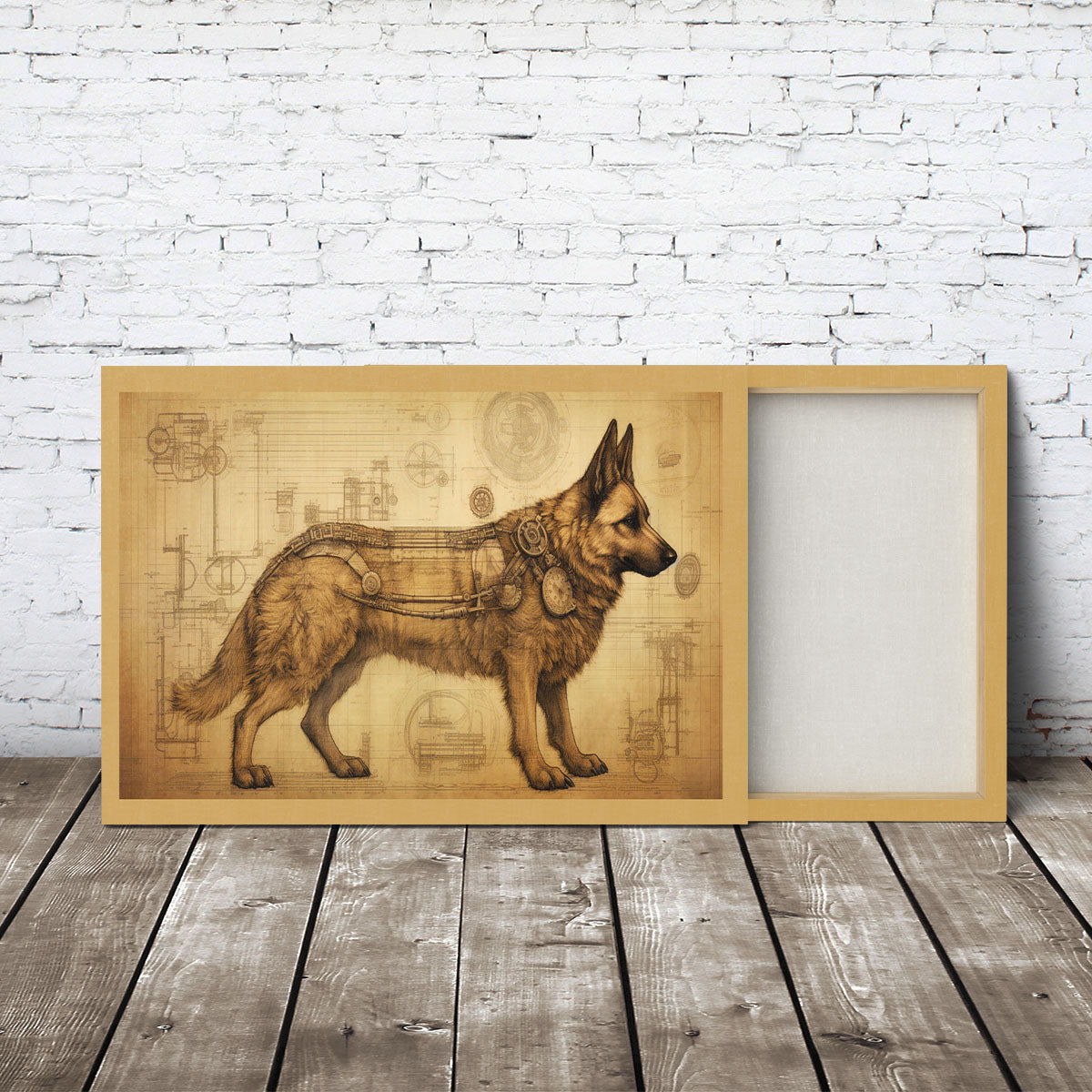 Drawings German Shepherd Dog Da Vinci Style Vintage Framed Canvas Prints Wall Art Hanging Home Decor