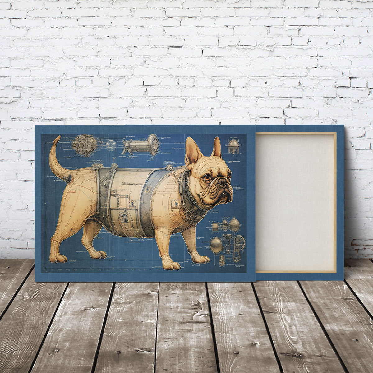Drawings French Bulldog Da Vinci Style Vintage Framed Canvas Prints Wall Art Hanging Home Decor