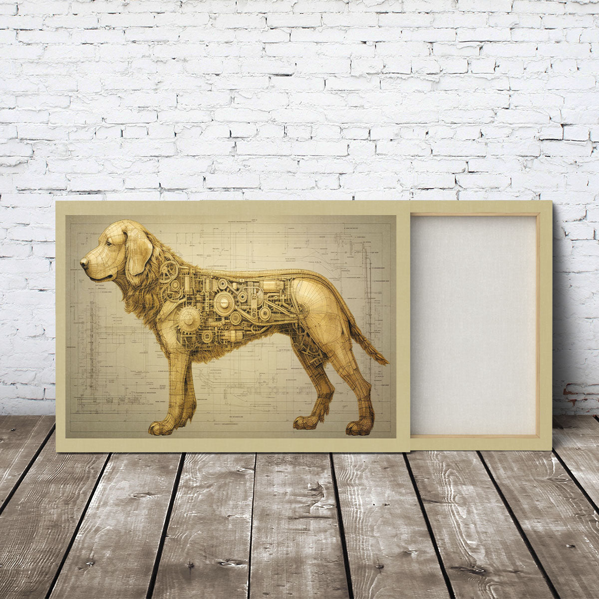 Drawings Golden Retriever Dog Da Vinci Style Vintage Framed Canvas Prints Wall Art Hanging Home Decor