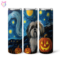 Thumbnail for Shih Tzu Halloween With Pumpkin 20oz Skinny Tumbler, Holiday Skinny Tumbler, For Dog Lovers, Vibrant Tumbler, Trending Tumbler