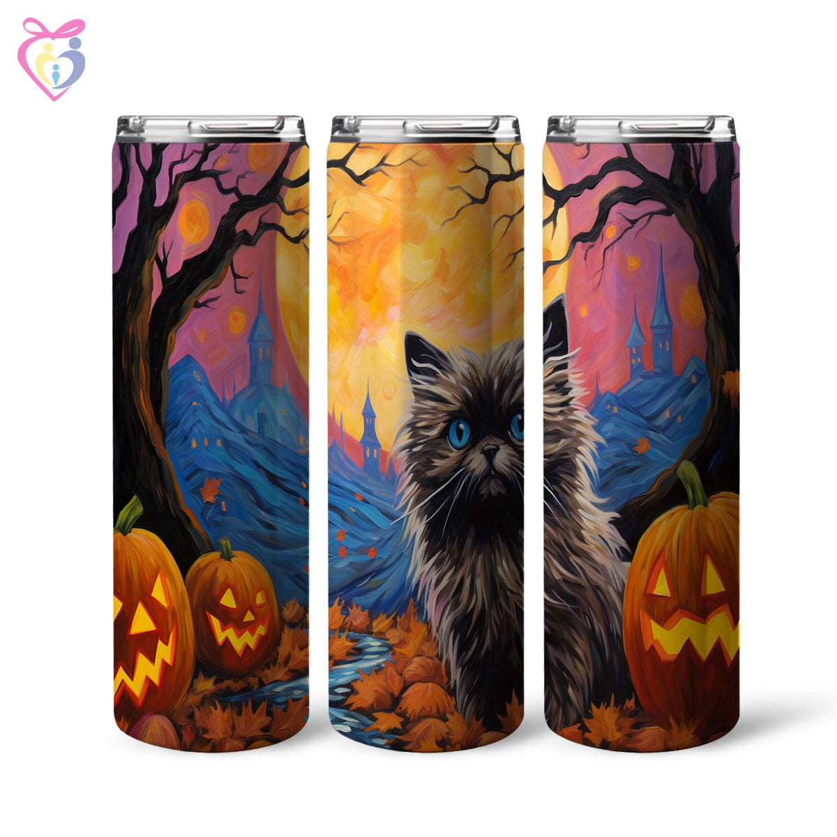 Keeshonden Halloween With Pumpkin 20oz Skinny Tumbler, Holiday Skinny Tumbler, For Dog Lovers, Vibrant Tumbler, Trending Tumbler