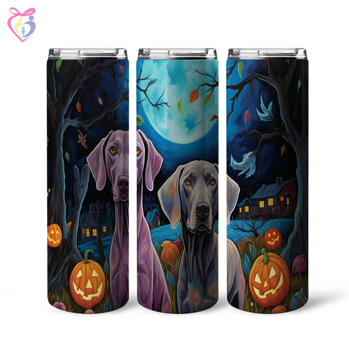 Weimaraners Halloween With Pumpkin 20oz Skinny Tumbler, Holiday Skinny Tumbler, For Dog Lovers, Vibrant Tumbler, Trending Tumbler