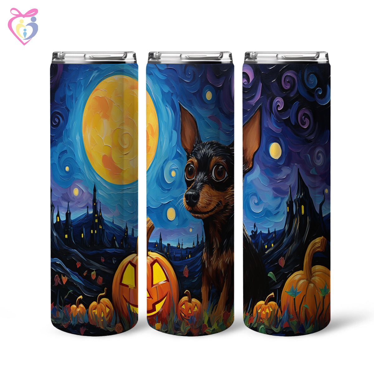 Miniature Pinschers Halloween With Pumpkin 20oz Skinny Tumbler, Holiday Skinny Tumbler, For Dog Lovers, Vibrant Tumbler, Trending Tumbler