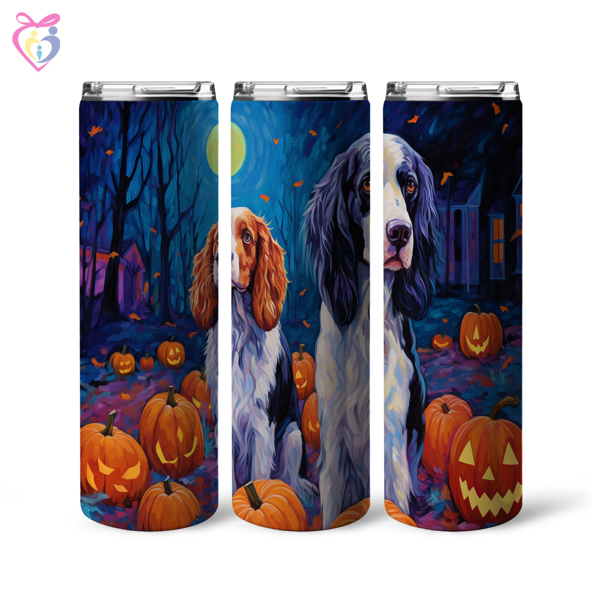 English Setters Halloween With Pumpkin 20oz Skinny Tumbler, Holiday Skinny Tumbler, For Dog Lovers, Vibrant Tumbler, Trending Tumbler