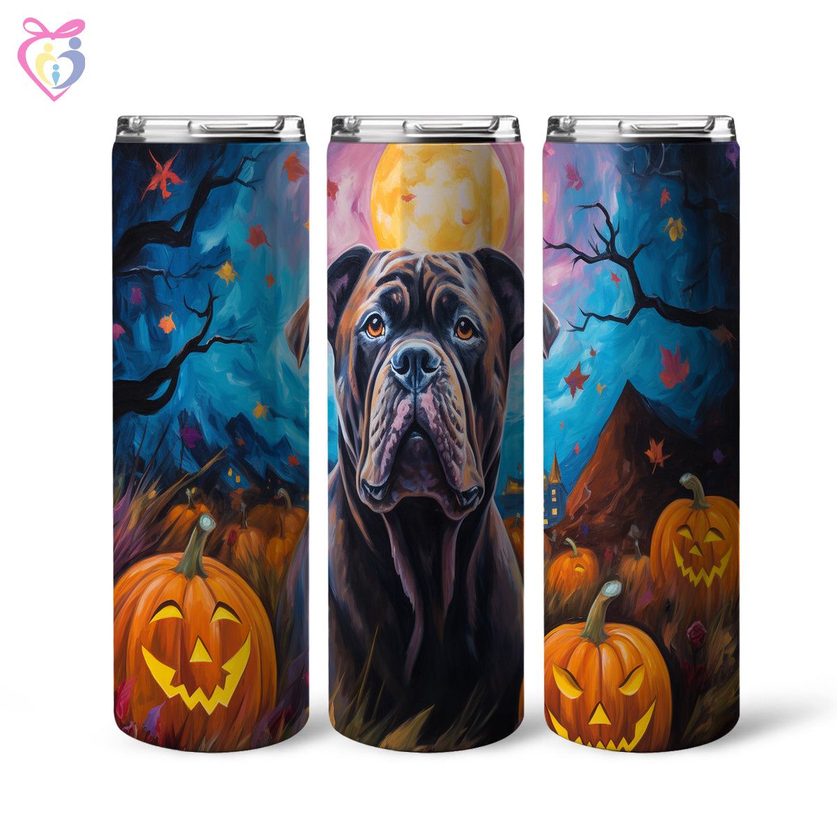 Cane Corso Halloween With Pumpkin 20oz Skinny Tumbler, Holiday Skinny Tumbler, For Dog Lovers, Vibrant Tumbler, Trending Tumbler