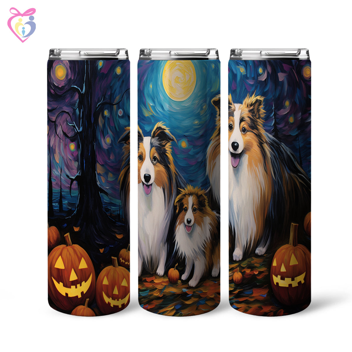 Shetland Sheepdogs Halloween With Pumpkin 20oz Skinny Tumbler, Holiday Skinny Tumbler, For Dog Lovers, Vibrant Tumbler, Trending Tumbler