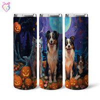 Thumbnail for Miniature American Shepherds Halloween With Pumpkin 20oz Skinny Tumbler, Holiday Skinny Tumbler, For Dog Lovers, Vibrant Tumbler, Trending Tumbler