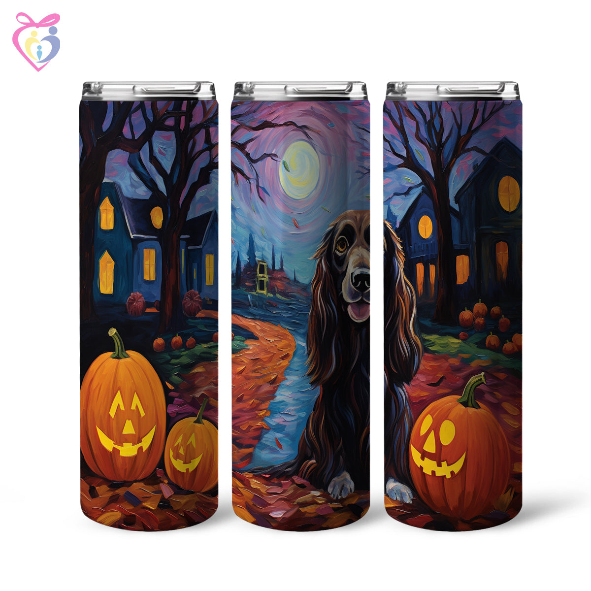 Gordon Setters Halloween With Pumpkin 20oz Skinny Tumbler, Holiday Skinny Tumbler, For Dog Lovers, Vibrant Tumbler, Trending Tumbler