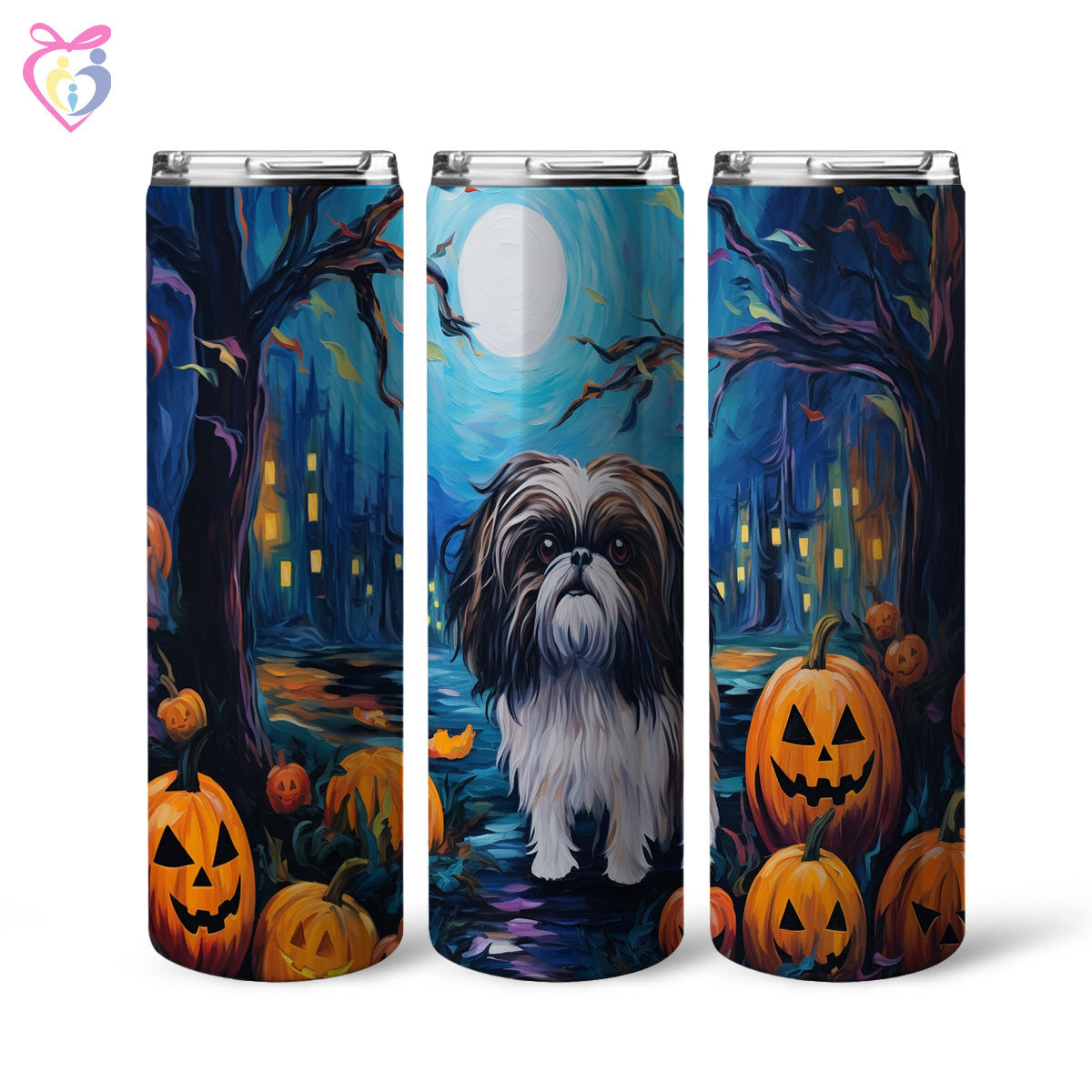 Shih Tzu Halloween With Pumpkin 20oz Skinny Tumbler, Holiday Skinny Tumbler, For Dog Lovers, Vibrant Tumbler, Trending Tumbler