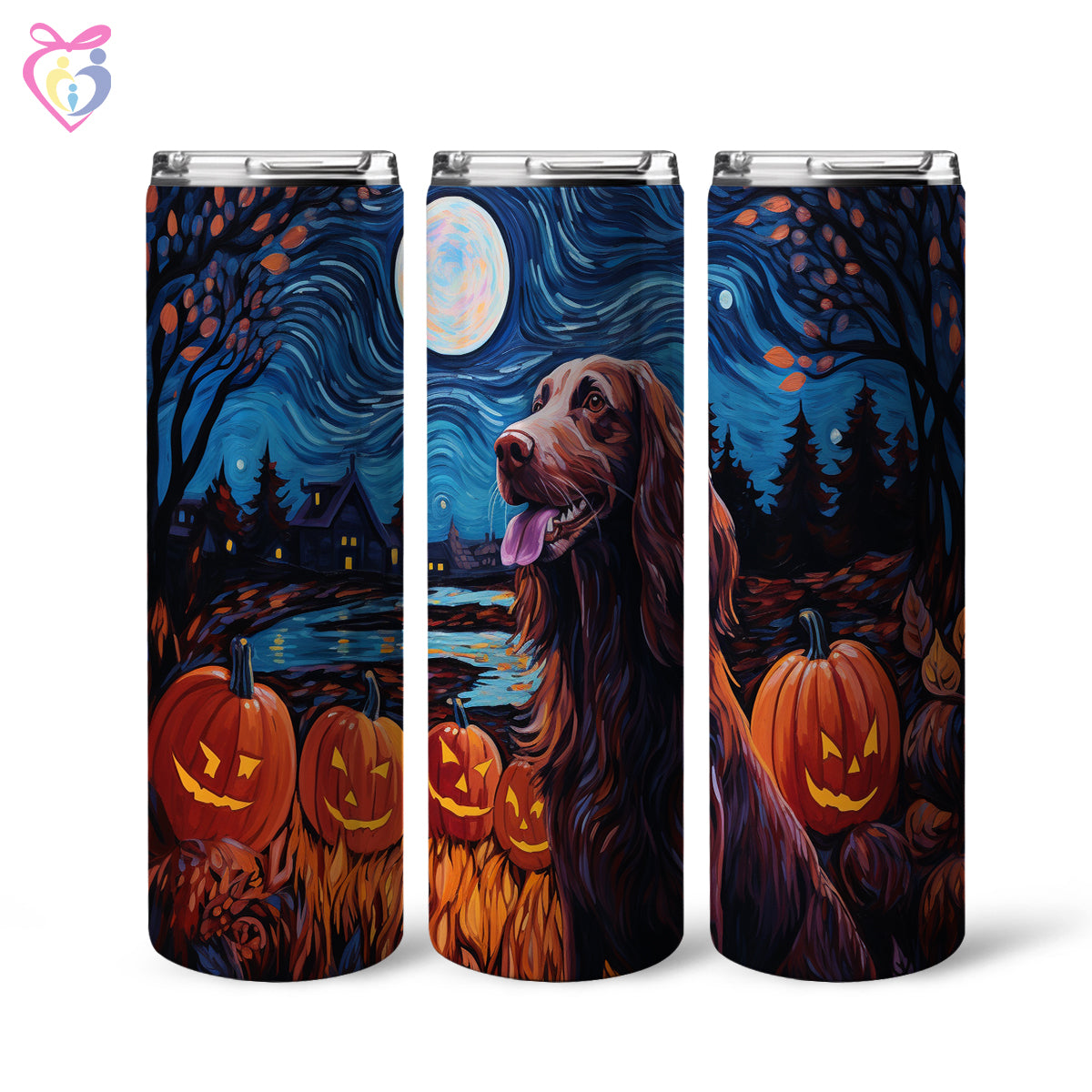 Irish Setters Halloween With Pumpkin 20oz Skinny Tumbler, Holiday Skinny Tumbler, For Dog Lovers, Vibrant Tumbler, Trending Tumbler