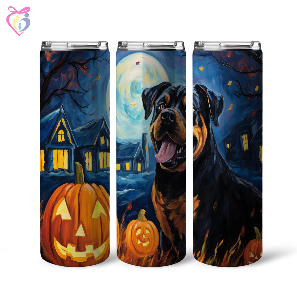 Rottweiler Halloween With Pumpkin 20oz Skinny Tumbler, Holiday Skinny Tumbler, For Dog Lovers, Vibrant Tumbler, Trending Tumbler