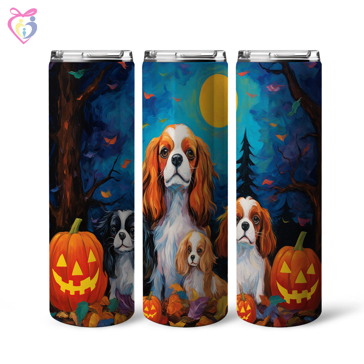 Cavalier King Charles Spaniels Halloween With Pumpkin 20oz Skinny Tumbler, Holiday Skinny Tumbler, For Dog Lovers, Vibrant Tumbler, Trending Tumbler