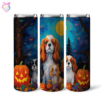 Thumbnail for Cavalier King Charles Spaniels Halloween With Pumpkin 20oz Skinny Tumbler, Holiday Skinny Tumbler, For Dog Lovers, Vibrant Tumbler, Trending Tumbler