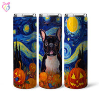 Thumbnail for French Bulldog Halloween With Pumpkin 20oz Skinny Tumbler, Holiday Skinny Tumbler, For Dog Lovers, Vibrant Tumbler, Trending Tumbler