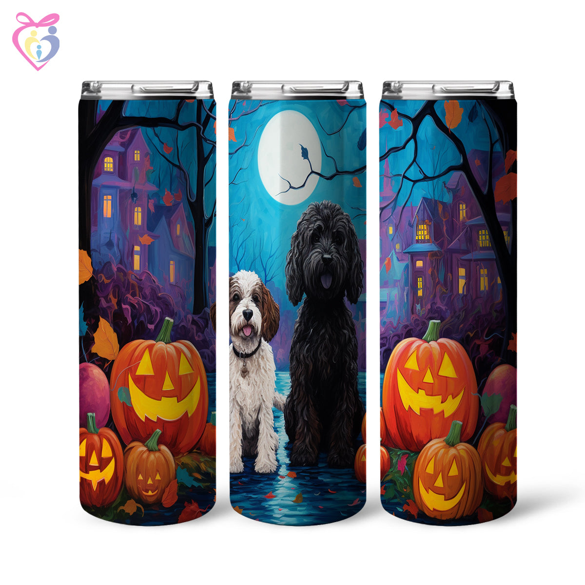 Portuguese Water Halloween With Pumpkin 20oz Skinny Tumbler, Holiday Skinny Tumbler, For Dog Lovers, Vibrant Tumbler, Trending Tumbler