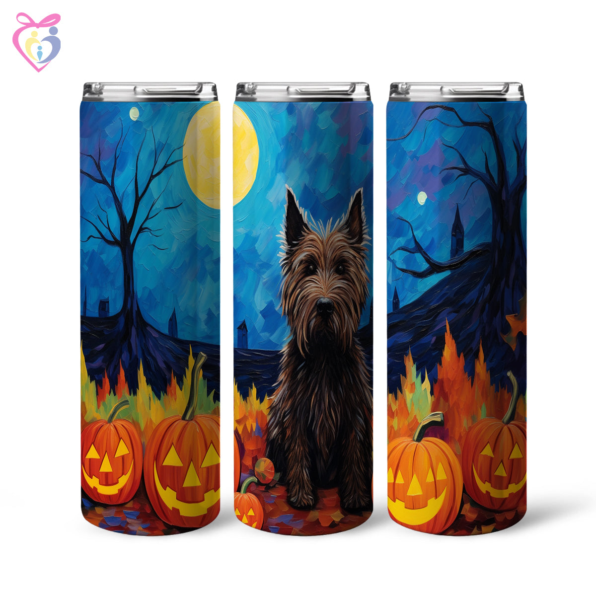 Scottish Terriers Halloween With Pumpkin 20oz Skinny Tumbler, Holiday Skinny Tumbler, For Dog Lovers, Vibrant Tumbler, Trending Tumbler