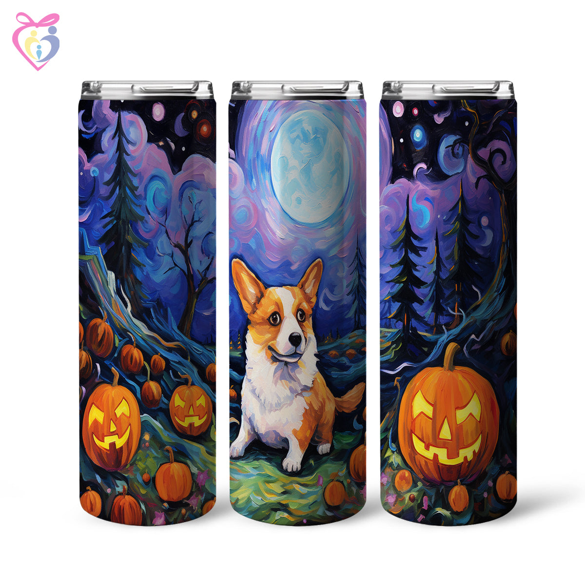 Cardigan Welsh Corgis Halloween With Pumpkin 20oz Skinny Tumbler, Holiday Skinny Tumbler, For Dog Lovers, Vibrant Tumbler, Trending Tumbler