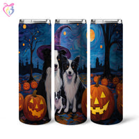 Thumbnail for Border Collies Halloween With Pumpkin 20oz Skinny Tumbler, Holiday Skinny Tumbler, For Dog Lovers, Vibrant Tumbler, Trending Tumbler