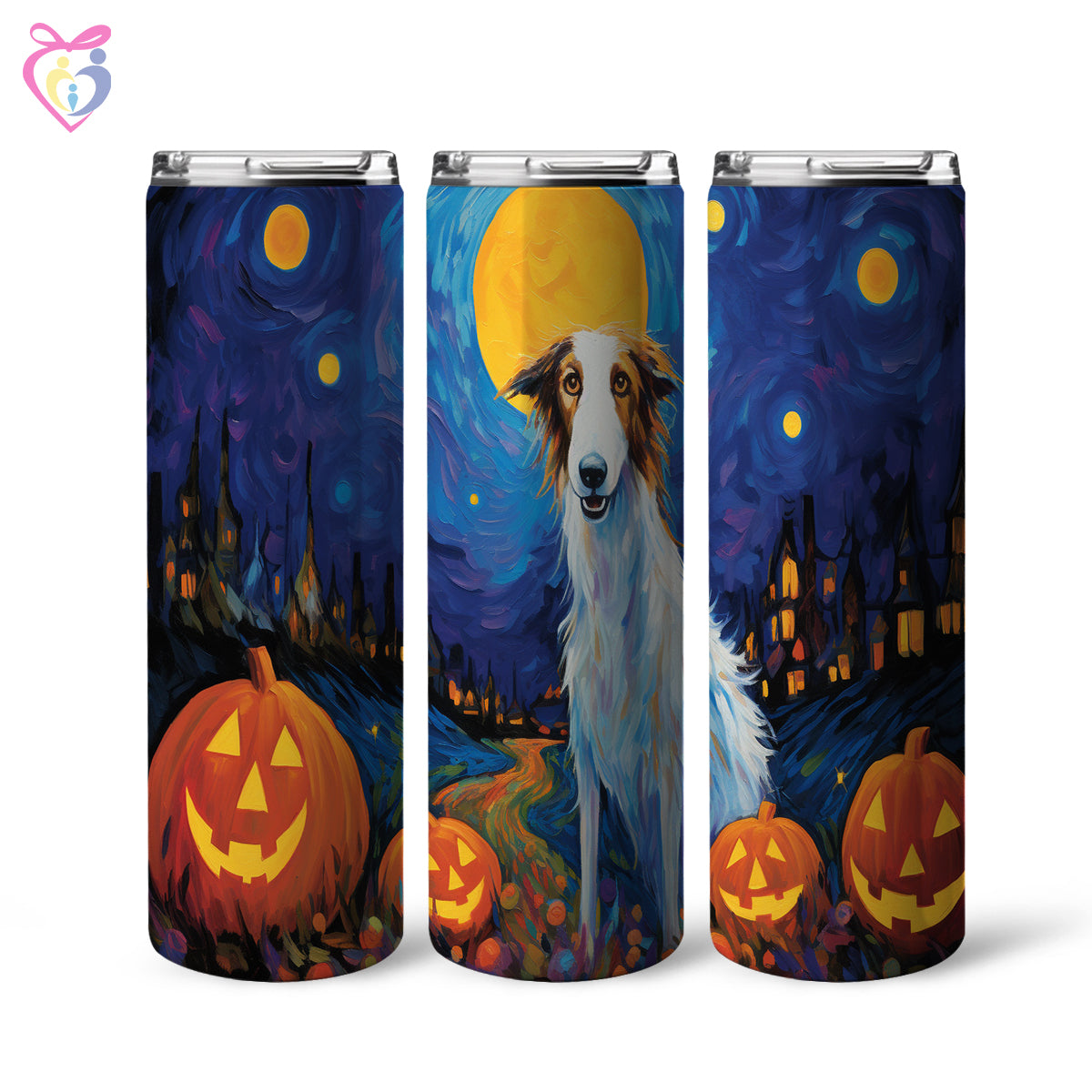 Borzois Halloween With Pumpkin 20oz Skinny Tumbler, Holiday Skinny Tumbler, For Dog Lovers, Vibrant Tumbler, Trending Tumbler