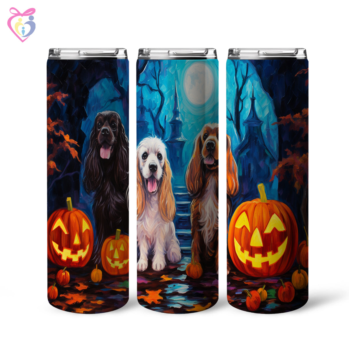 Cocker Spaniels Halloween With Pumpkin 20oz Skinny Tumbler, Holiday Skinny Tumbler, For Dog Lovers, Vibrant Tumbler, Trending Tumbler