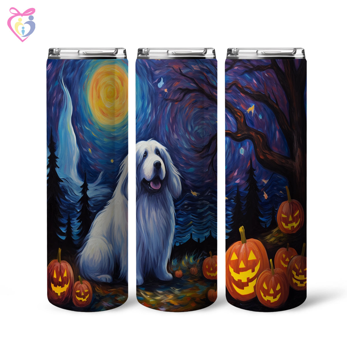 Newfoundlands Halloween With Pumpkin 20oz Skinny Tumbler, Holiday Skinny Tumbler, For Dog Lovers, Vibrant Tumbler, Trending Tumbler