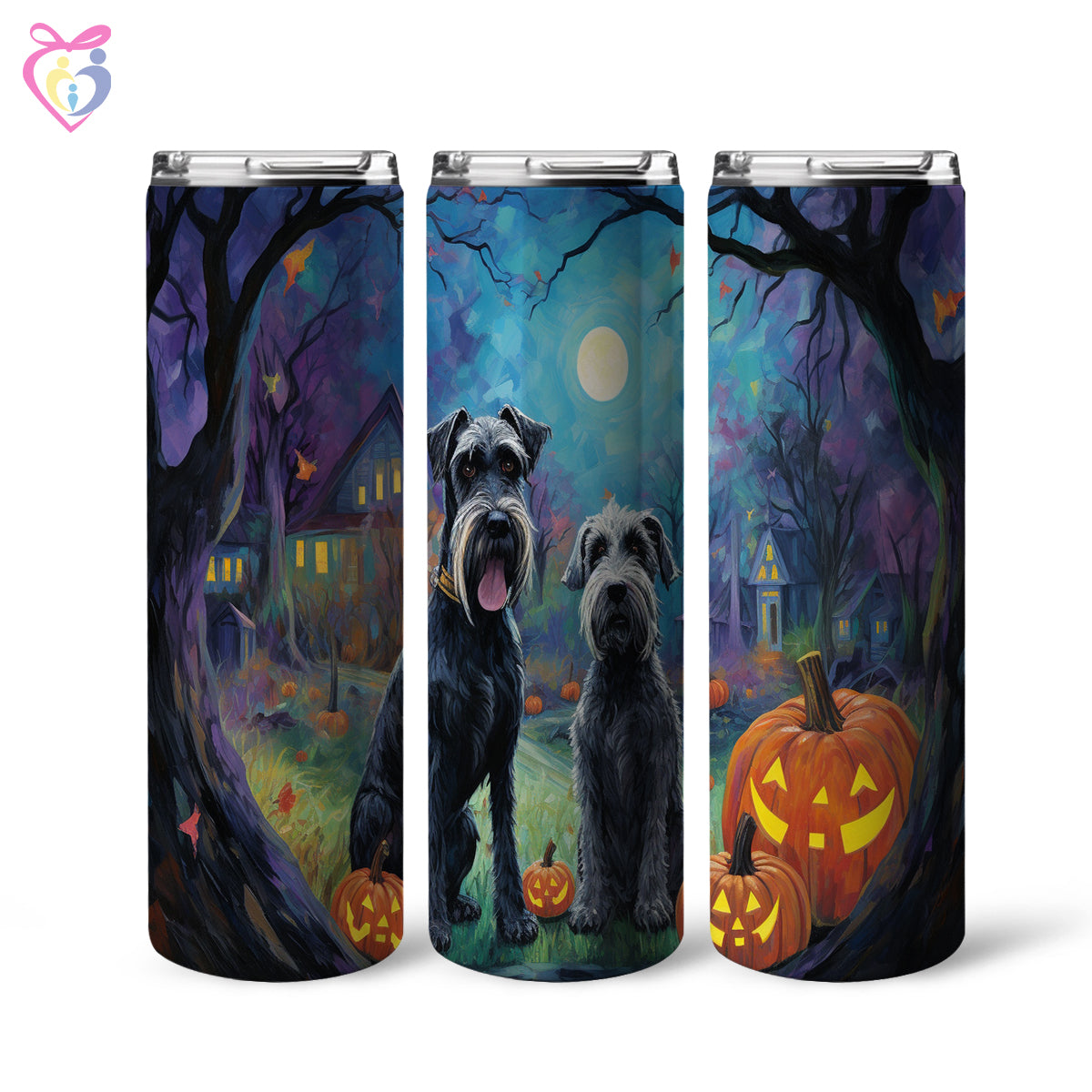 Schnauzers Halloween With Pumpkin 20oz Skinny Tumbler, Holiday Skinny Tumbler, For Dog Lovers, Vibrant Tumbler, Trending Tumbler