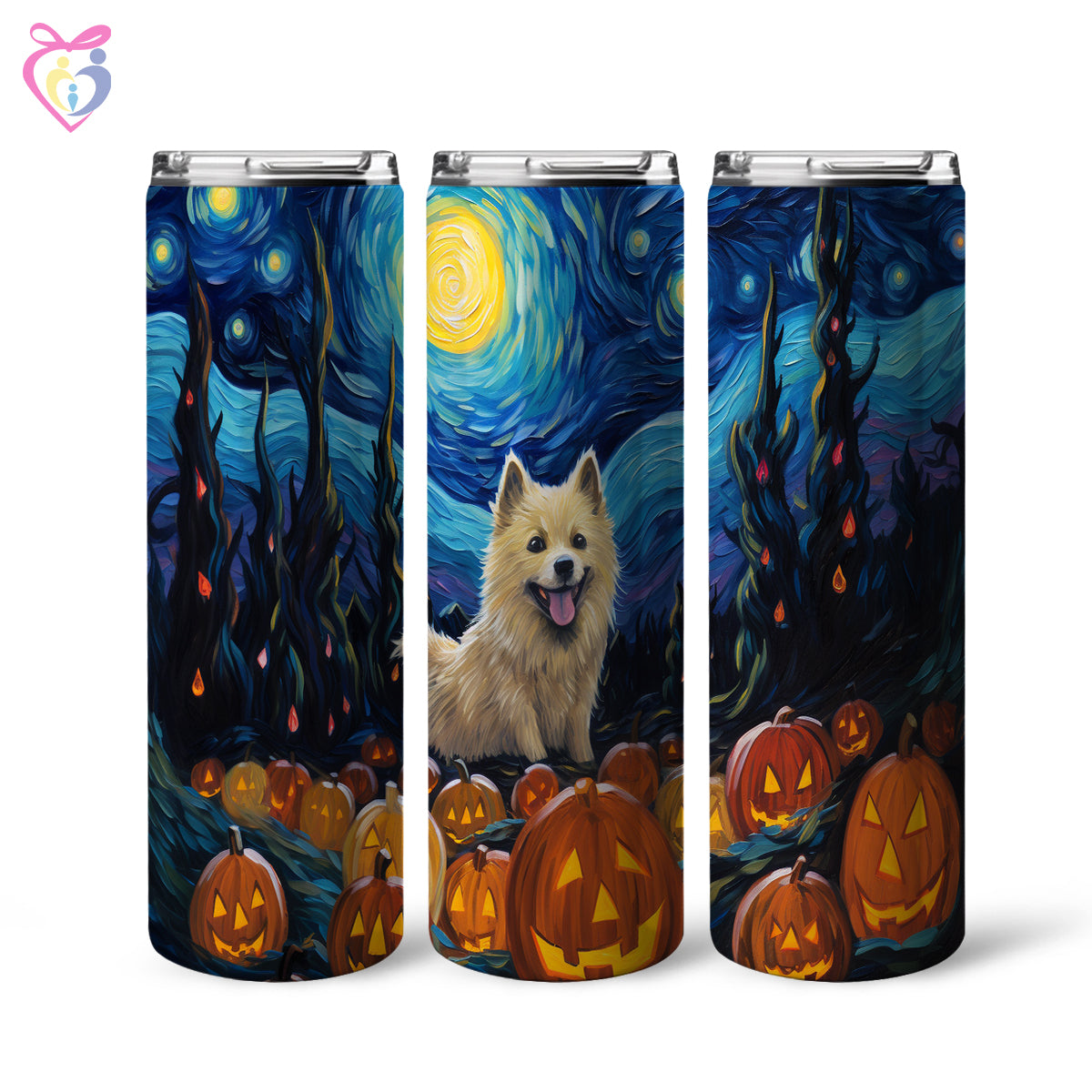 Norwegian Elkhounds Halloween With Pumpkin 20oz Skinny Tumbler, Holiday Skinny Tumbler, For Dog Lovers, Vibrant Tumbler, Trending Tumbler