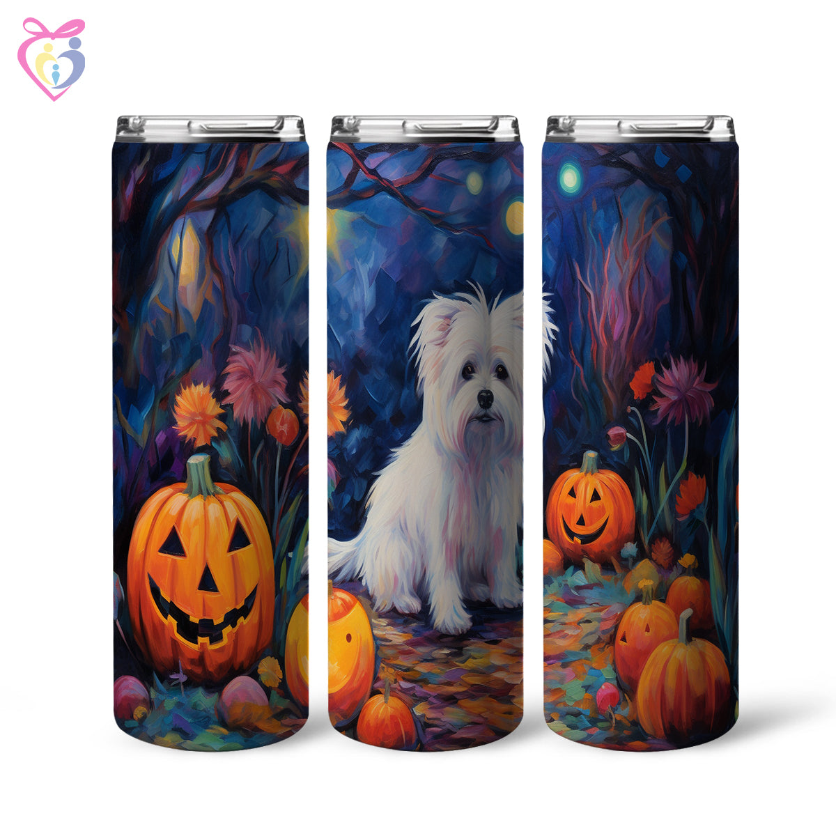 Maltese Halloween With Pumpkin 20oz Skinny Tumbler, Holiday Skinny Tumbler, For Dog Lovers, Vibrant Tumbler, Trending Tumbler