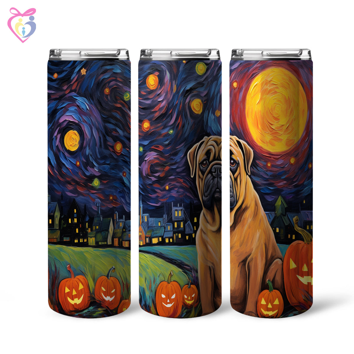 Mastiffs Halloween With Pumpkin 20oz Skinny Tumbler, Holiday Skinny Tumbler, For Dog Lovers, Vibrant Tumbler, Trending Tumbler